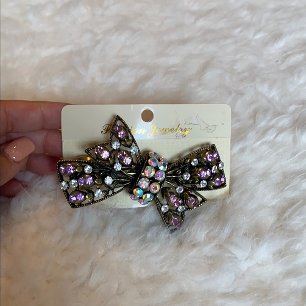 Hair accessory gold with  purple & clear crystals